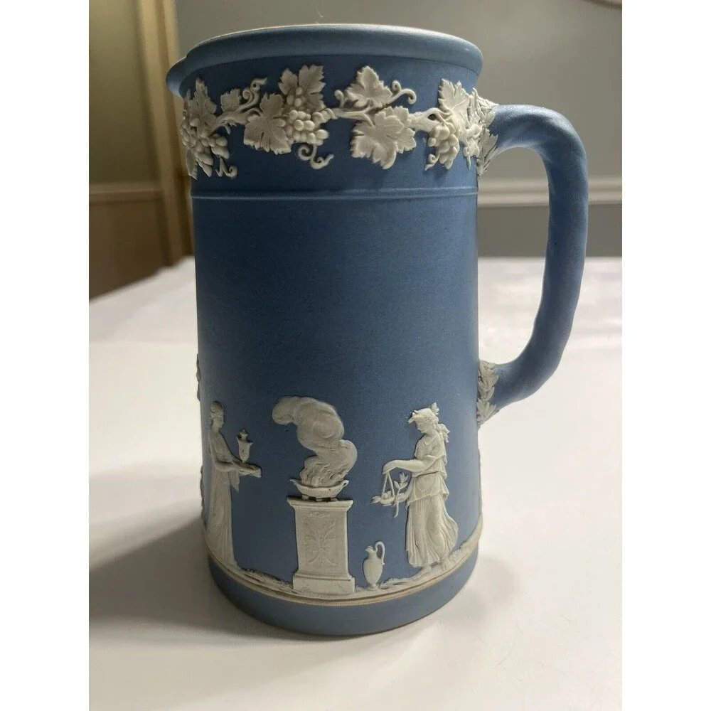 Antique 1891-1908c Wedgwood Blue Jasperware 6” Pitcher